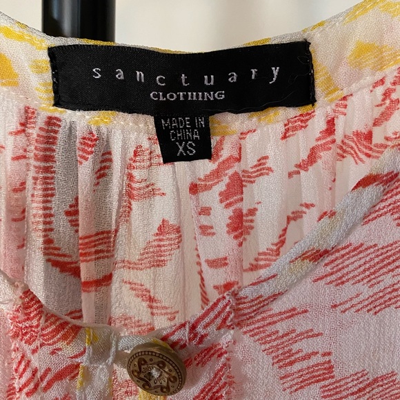 Sanctuary Printed V Neck Cami Tank w/Contrast Border, Pink/Yellow, Size XS - Picture 5 of 9